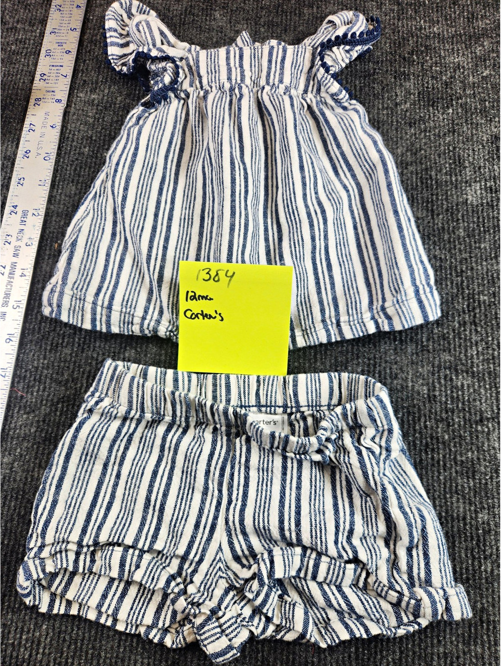 Carter's Girls 9-12M Blue/White Striped Sleeveless Top & Shorts 2pc Set